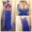 Newest Royal Blue Sexy Long Sheath Side Slit Rhinestone Long Prom Dresses, WD0227