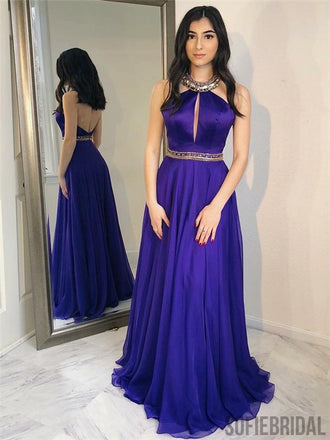 Halter A-line Prom Dresses, Chiffon Prom Dresses, Backless Prom Dresses, Long Prom Dresses, PD0646