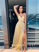New Arrival A-Line Spaghetti Straps Split Side Cheap Long Prom Dresses With Beading,SFPD0057