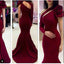 Sexy Maroon One Shoulder Mermaid Unique Design Long Prom Dresses, PD0231