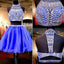 Royal blue sparkly two pieces style vintage homecoming prom dress,BD0056