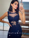 See Through Mermaid Sleeveless Navy Blue Lace Long Prom Dresses With Beading,SFPD0059