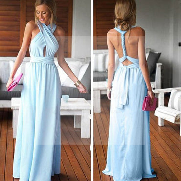 Cheap Simple Convertible Blue Long Bridesmaid Dresses for Summer Beach Wedding Party, WG59