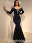 Sexy Black Sequin Off Shoulder Long Sleeves V-Neck Mermaid Long Prom Dresses,SFPD0256