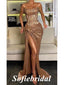 Sexy Sequin Sweetheart Sleeveless Side Slit Mermaid Long Prom Dresses,SFPD0726