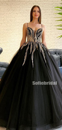Elegant Spahgetti Straps Tulle A-line Long Prom Dresses Online,SFPD0115