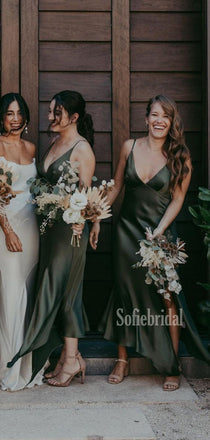 Simple V-neck Side Slit Cheap Short Bridesmaid Dresses,SFWG00361