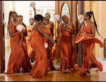 Elegant Rust Satin One Shoulder Floor Length Mermaid Bridesmaid Dresses, SFWG00432