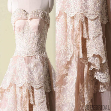 Vantage Pink Lace Sweetheart Classic Style Long A-line Wedding Party Dresses, WD0066