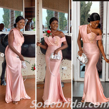 Sexy Soft Satin Mermaid Floor Length Bridesmaid Dressses With Applique, SFWG00455