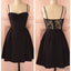 Spaghetti strap black simple lace cheap sexy homecoming prom dress,BD0067