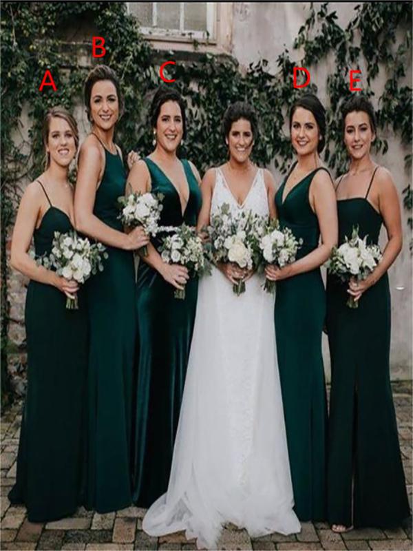 Mismatched Elegant Dark Green Floor Length Mermaid Bridesmaid Dresses, SFWG00428