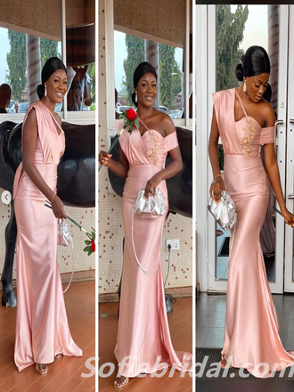 Sexy Soft Satin Mermaid Floor Length Bridesmaid Dressses With Applique, SFWG00455