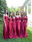 Mismatched Beautiful Red Satin A-Line Floor Length Bridesmaid Dresses, SFWG00427