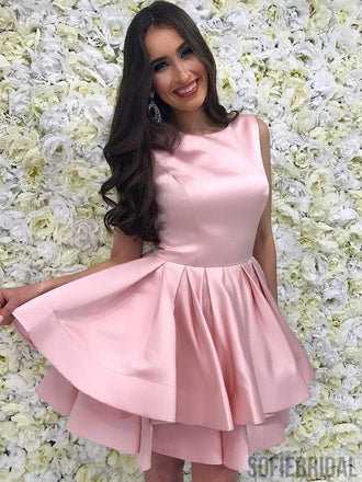 Cute Pink Bateau Simple Cheap Homecoming Dresses 2018, CM424