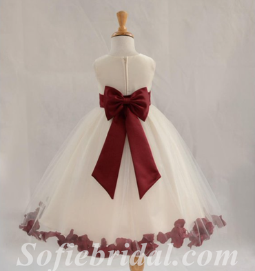 Lovely Tulle Spaghettti Straps A-Line Flower Girl Dresses With Bow-Knot, FGS0035