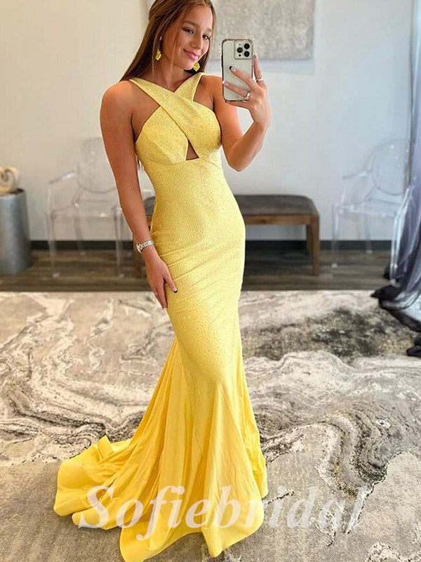 Sexy Shiny Special Fabric Sleeveless Mermaid Long Prom Dresses,PD0805