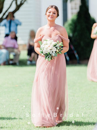 Simple A-Line Off The Shoulder Tulle Long Bridesmaid Dresses,SFWG0006
