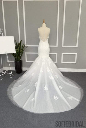 Illusion Lace Tulle Mermaid Wedding Dresses, Gorgeous See through Bridal Gown, WD0237
