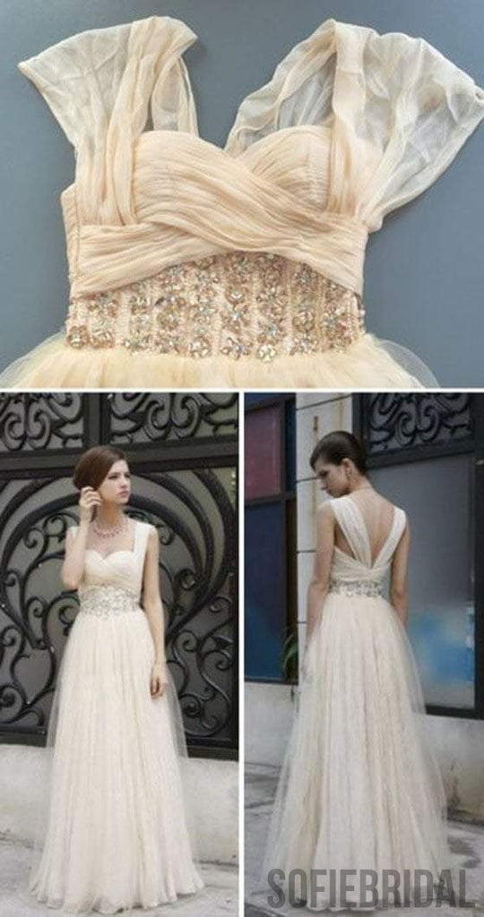 Charming Simple Design Ivory High Waist Rhinestone Wedding Party Dresses, WD0070