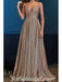 Sexy Sequin Spaghetti Straps Deep V Neck A-Line Long Prom Dresses,SFPD0284