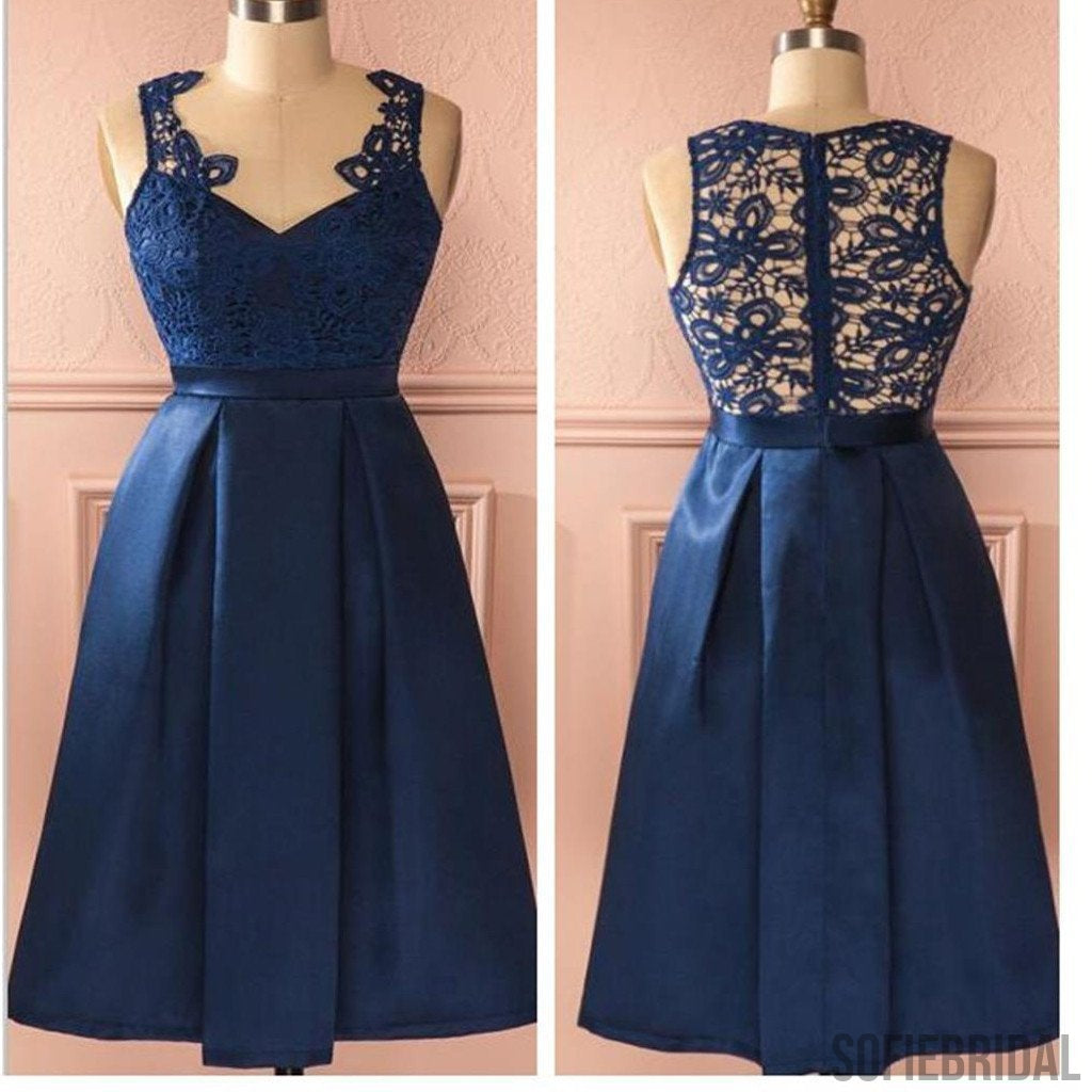 Royal blue vintage lace see through homecoming prom dresses, SF0049