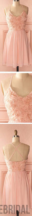 Peach spaghetti halter simple mini freshman homecoming prom bridesmaid dress,SF0011