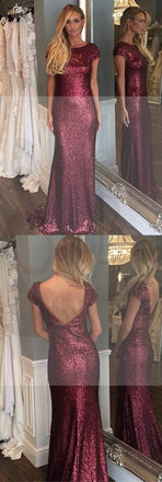 Short Sleeve Mermaid Sexy Pretty Women Sequin Custom Make Long Cheap Bridesmaid Dresses, WG75