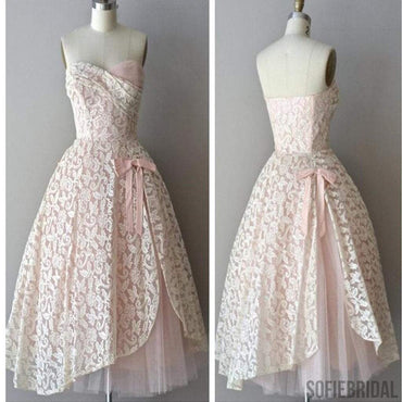 Strapless pink lace unique style vintage cheap homecoming prom gowns dress,BD0075