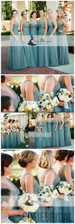 Sleeveless Beautiful Tulle A-line Zip Up Simple Design Elegant Bridesmaid Dresses, PD0373
