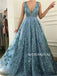 A-line V-neck Sleeveless Appliques And Beading Long Prom Dresses, PD1020