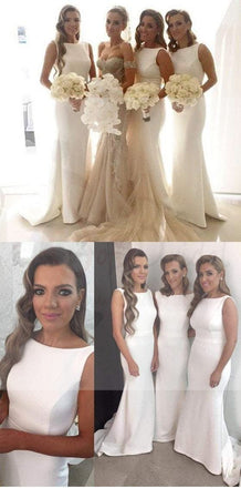 Charming White Simple Sexy Mermaid Women Elegant Long Wedding Party Bridesmaid Dresses, WG79