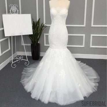 Illusion Lace Tulle Mermaid Wedding Dresses, Gorgeous See through Bridal Gown, WD0237