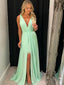 Simple V-neck Chiffon A-line Long Prom Dresses,SFPD0096