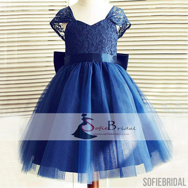 Royal Blue Lace Tulle Flower Girl Dresses, Lovely Cheap Flower Girl Dresses, FG085