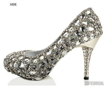 Sparkly Crystal High Heels Pointed Toe Rhinestone Wedding Bridal Shoes, S023