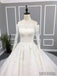 Straight Neckline Long Sleeves Elegant Wedding Dresses, Long A-line Appliques Lace Bridal Gown, WD0238