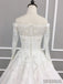 Straight Neckline Long Sleeves Elegant Wedding Dresses, Long A-line Appliques Lace Bridal Gown, WD0238