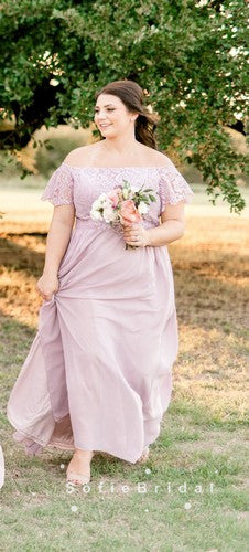 A-Line Off The Shoulder Chiffon Bridesmaid Dresses With Lace,SFWG0008