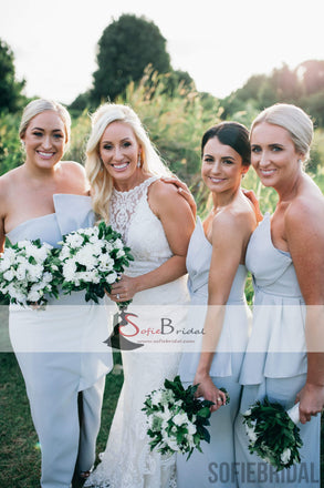 Special Dusty Blue Sheath Bridesmaid Dresses, Front Slit Bridesmaid Dresses, Cheap Bridesmaid Dresses, PD0490