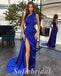 Sexy Royal-Blue Satin Strapless Side Slit Mermaid Long Prom Dresses With Trailing,PD0752