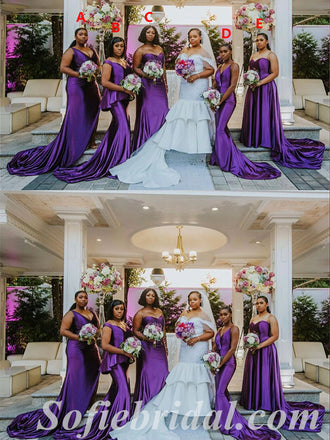 Mismatched Sexy Soft Satin Sleeveless Mermaid Trailing Floor Length Bridesmaid Dressses,SFWG00466