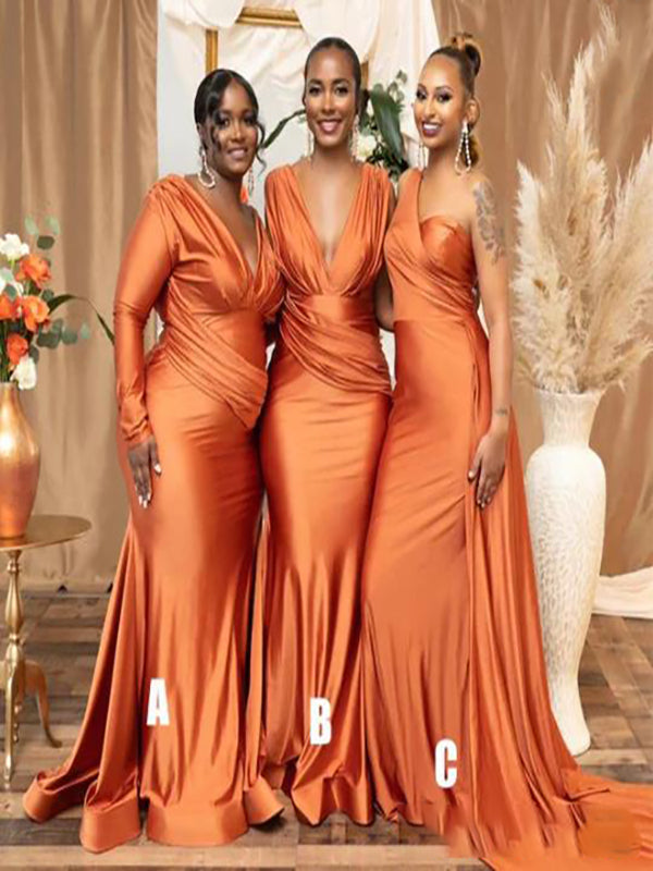 Hot Multiway Orange Bridesmaid Dresses Stretch Satin Wedding Guest Dress, SFWG00419