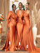 Hot Multiway Orange Bridesmaid Dresses Stretch Satin Wedding Guest Dress, SFWG00419