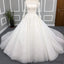 Straight Neckline Long Sleeves Elegant Wedding Dresses, Long A-line Appliques Lace Bridal Gown, WD0238