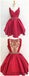V Neck Red See Through Beading Custom Cheap Homecoming Dresses 2018, CM427