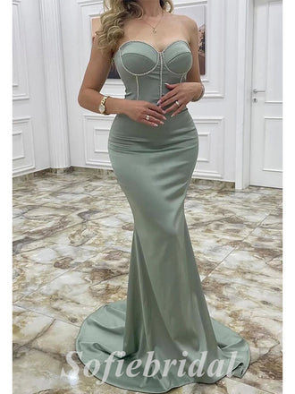 Simple Sexy Satin Sweetheart Mermaid Long Prom Dresses,SFPD0614