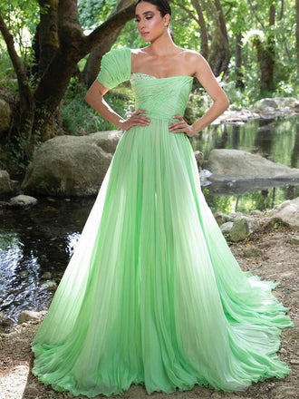 New Arrival One-shoulder A-line Chiffon Long Prom Dresses,SFPD0149