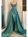 Sexy Satin Spaghetti Straps V-Neck Sleeveless Side Slit Mermaid Long Prom Dresses,SFPD0482