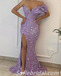 Sexy Sequin One Shoulder V-Neck Side Slit Mermaid Floor Length Prom Dresses,SFPD0232